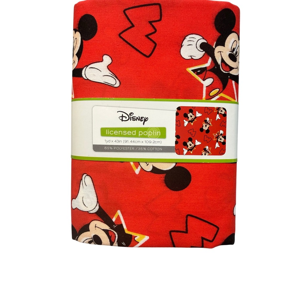 Disney Mickey Mouse Stars Fabric Red New Poplin 1 Yard Cotton Blend 43" Wide - Picture 8 of 8